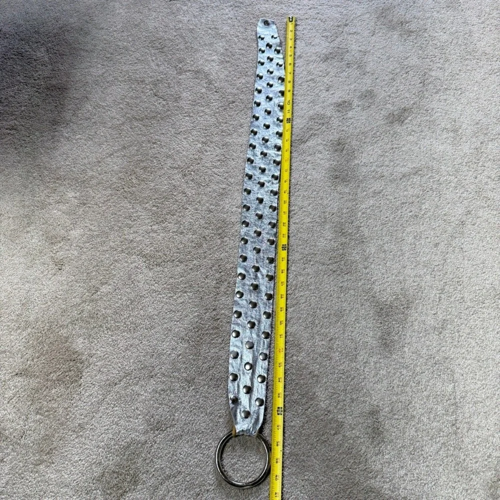 VTG Wide Silver Tone Leather Studded Snap Belt 39